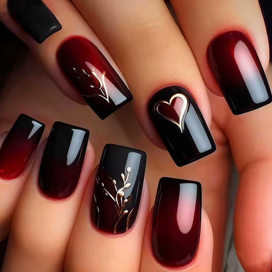 CEWEWP front view of 24-piece wine red gradient nails showing set and packaging benefits
