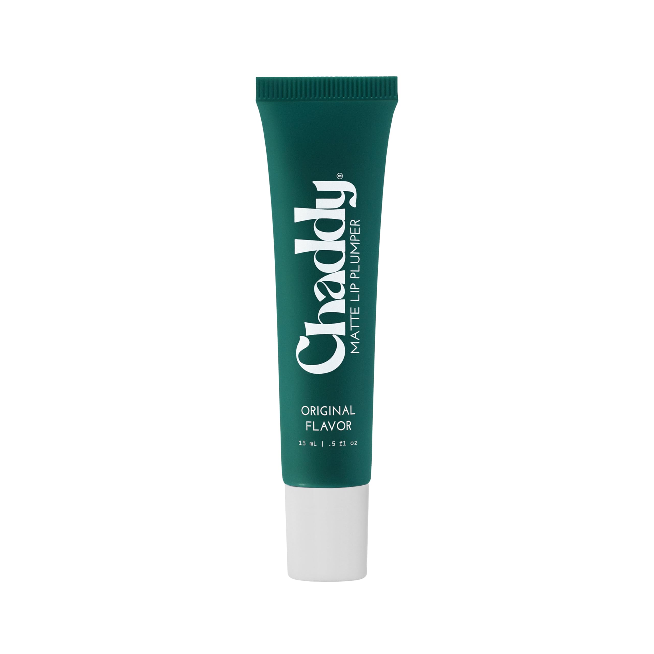 Chaddy front packaging showing matte lip plumper and clear tube benefit: identifiable product