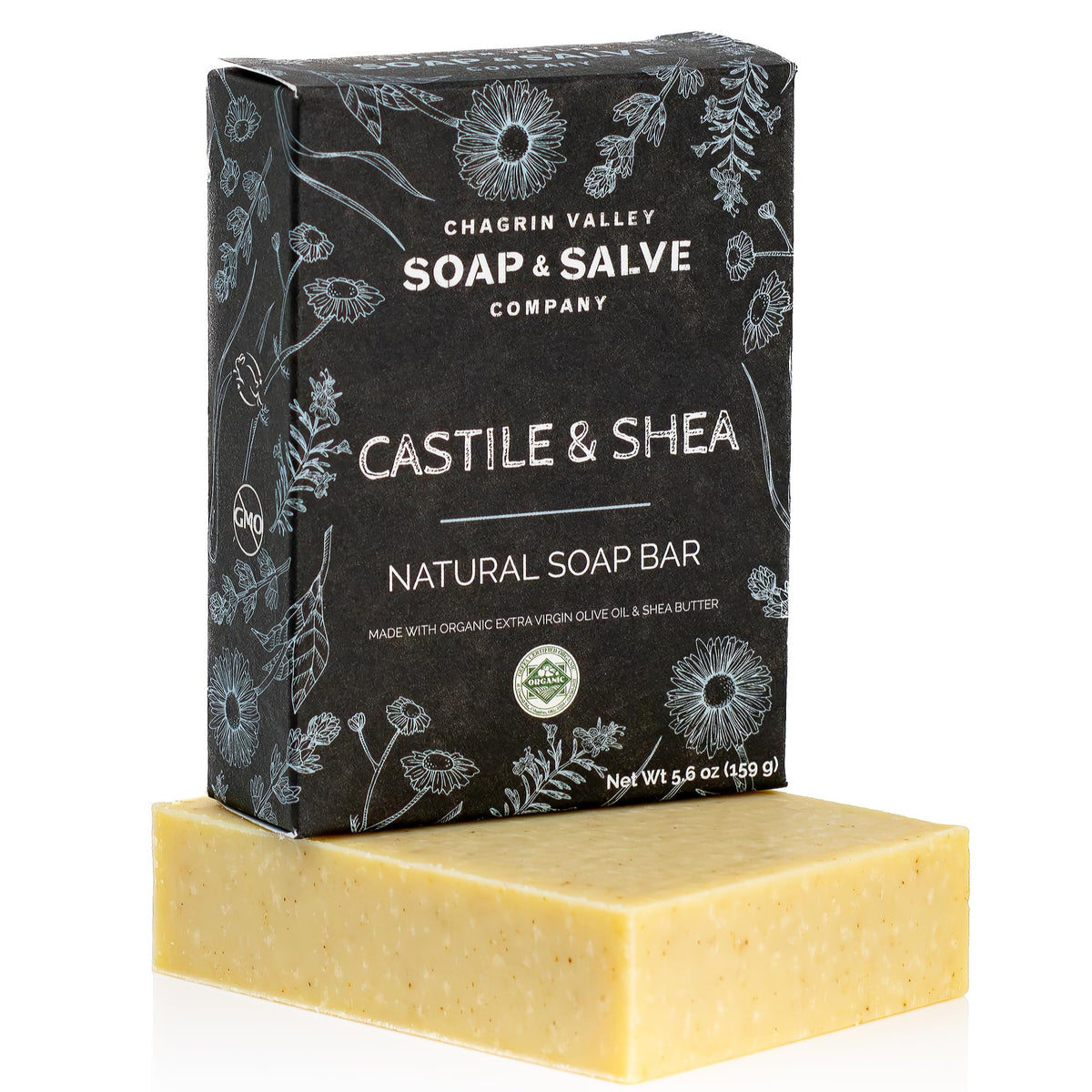 Chagrin Valley front packaging unscented soap showing organic label and benefit
