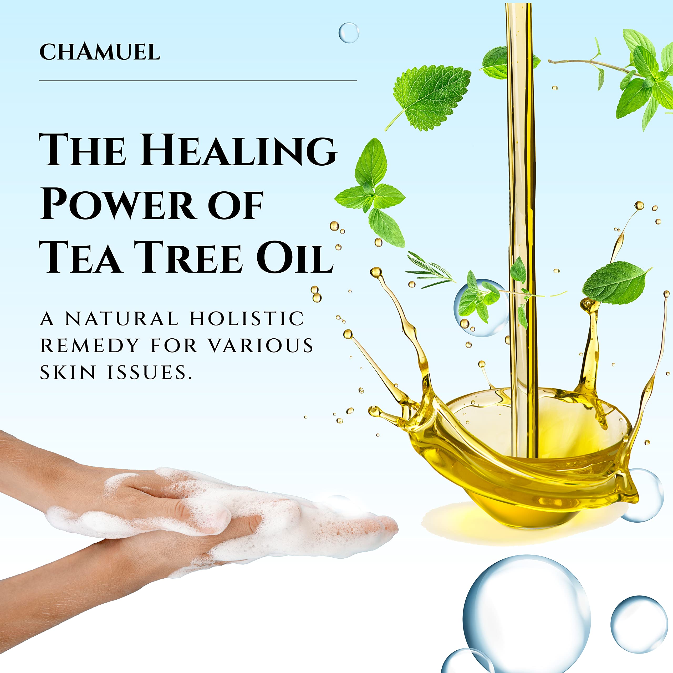 Chamuel body wash in shower with loofah providing cool, refreshing clean