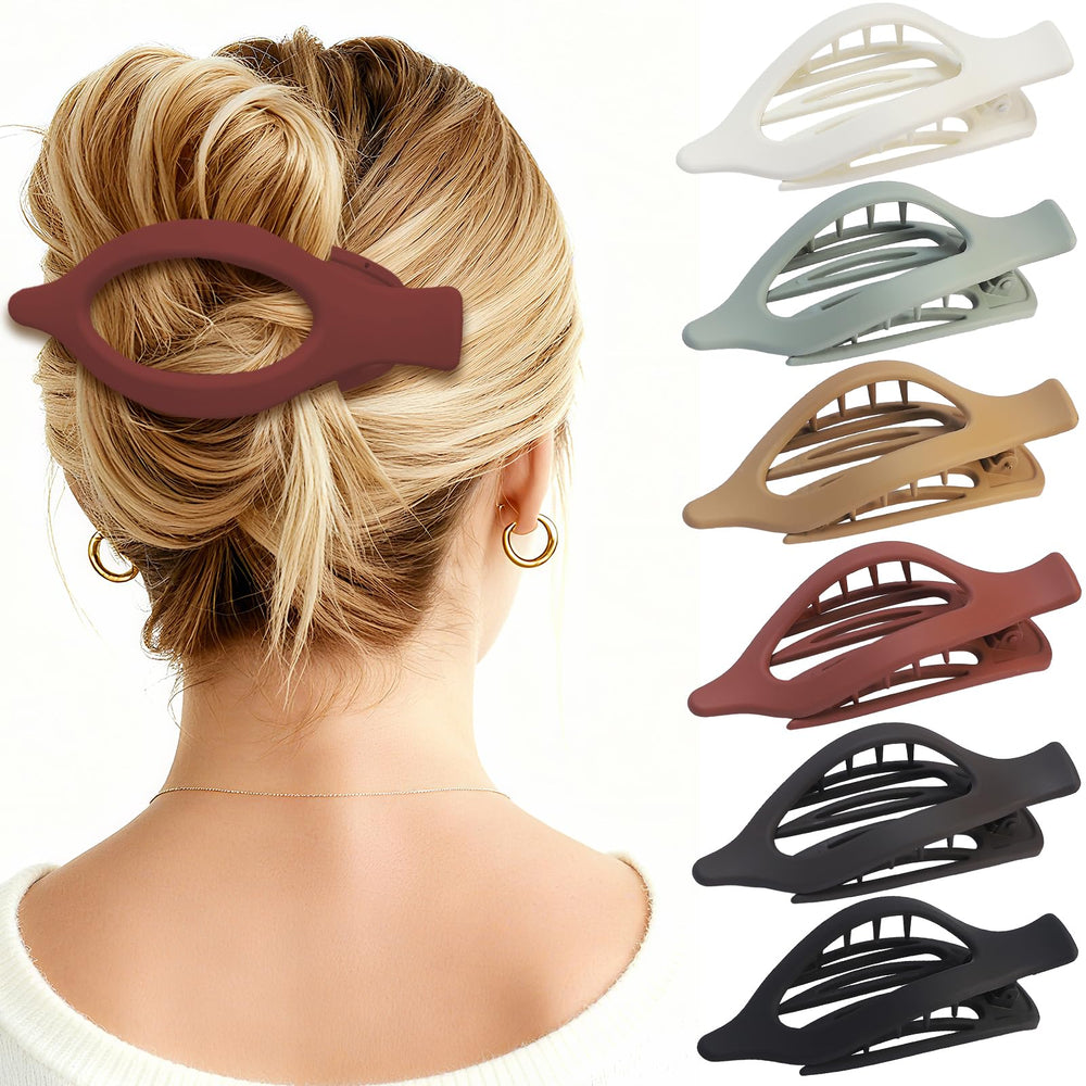 CHANDAT front view of six flat claw clips showing colors and compact design for easy styling