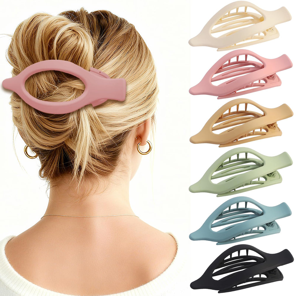 CHANDAT front view of six flat claw clips showing colors and compact shape for practical styling