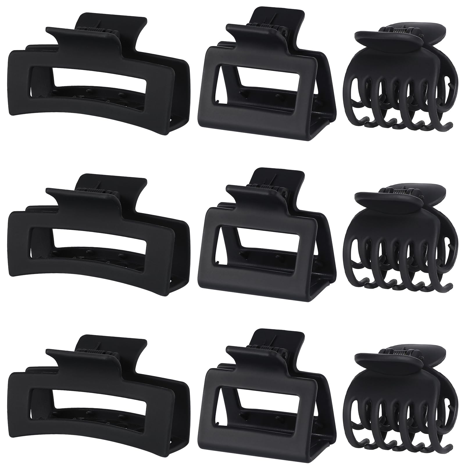 CHANDAT front view of nine black medium claw clips showing variety and utility