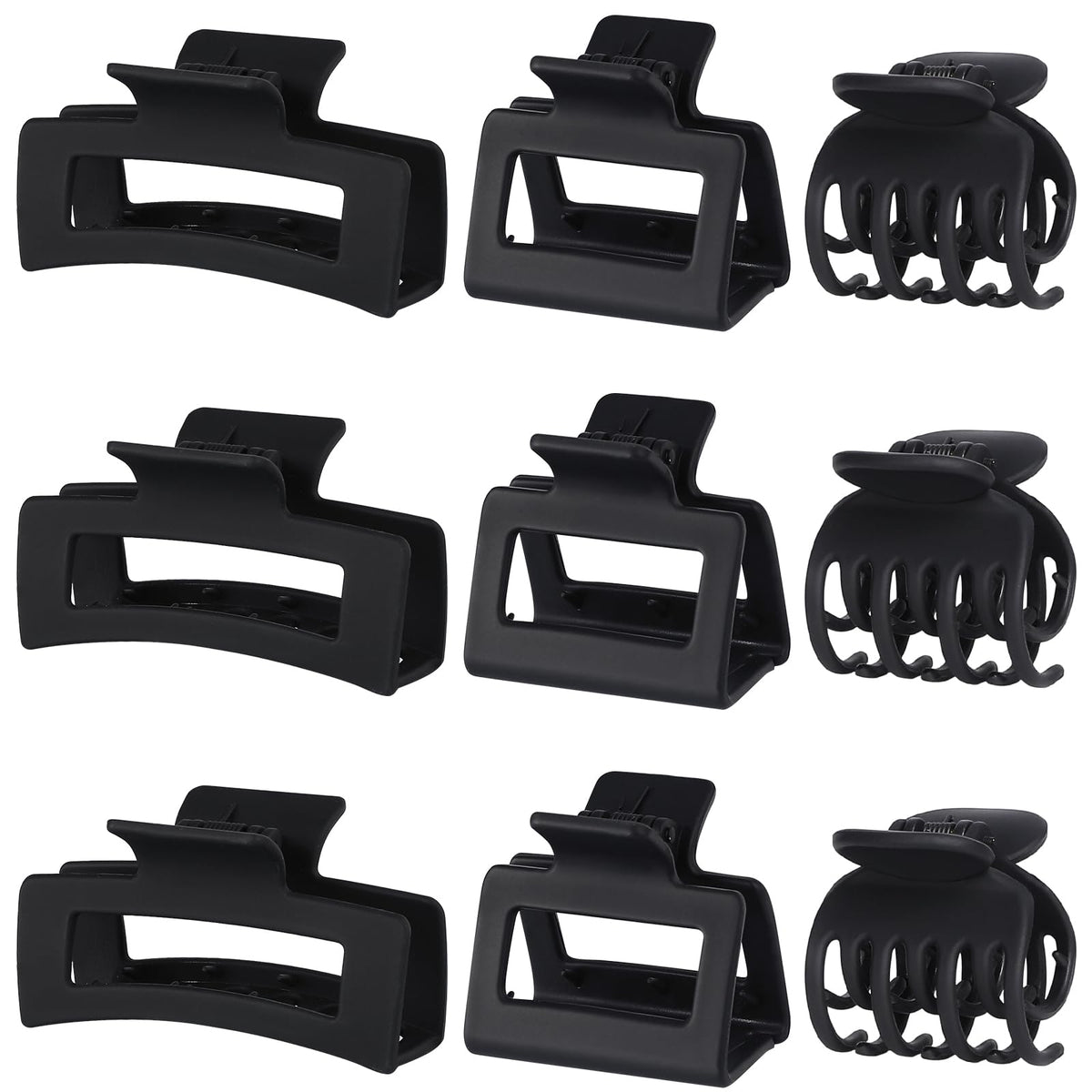 CHANDAT front view of nine black medium claw clips showing variety and utility