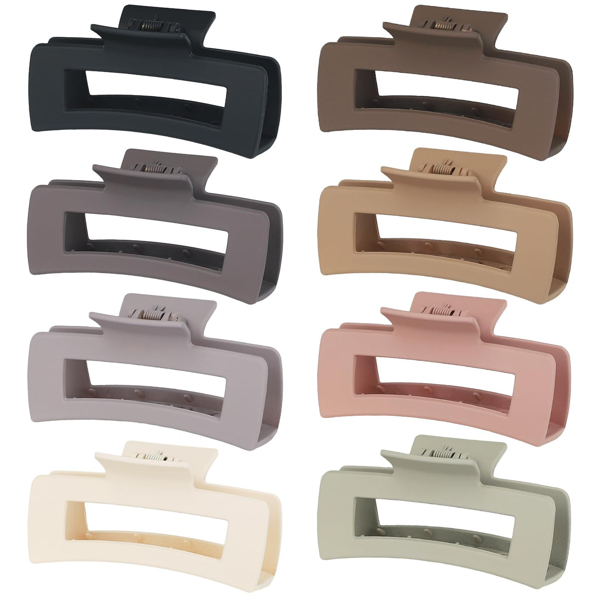 CHANDAT front view of eight large claw clips showing colors and grip, practical styling