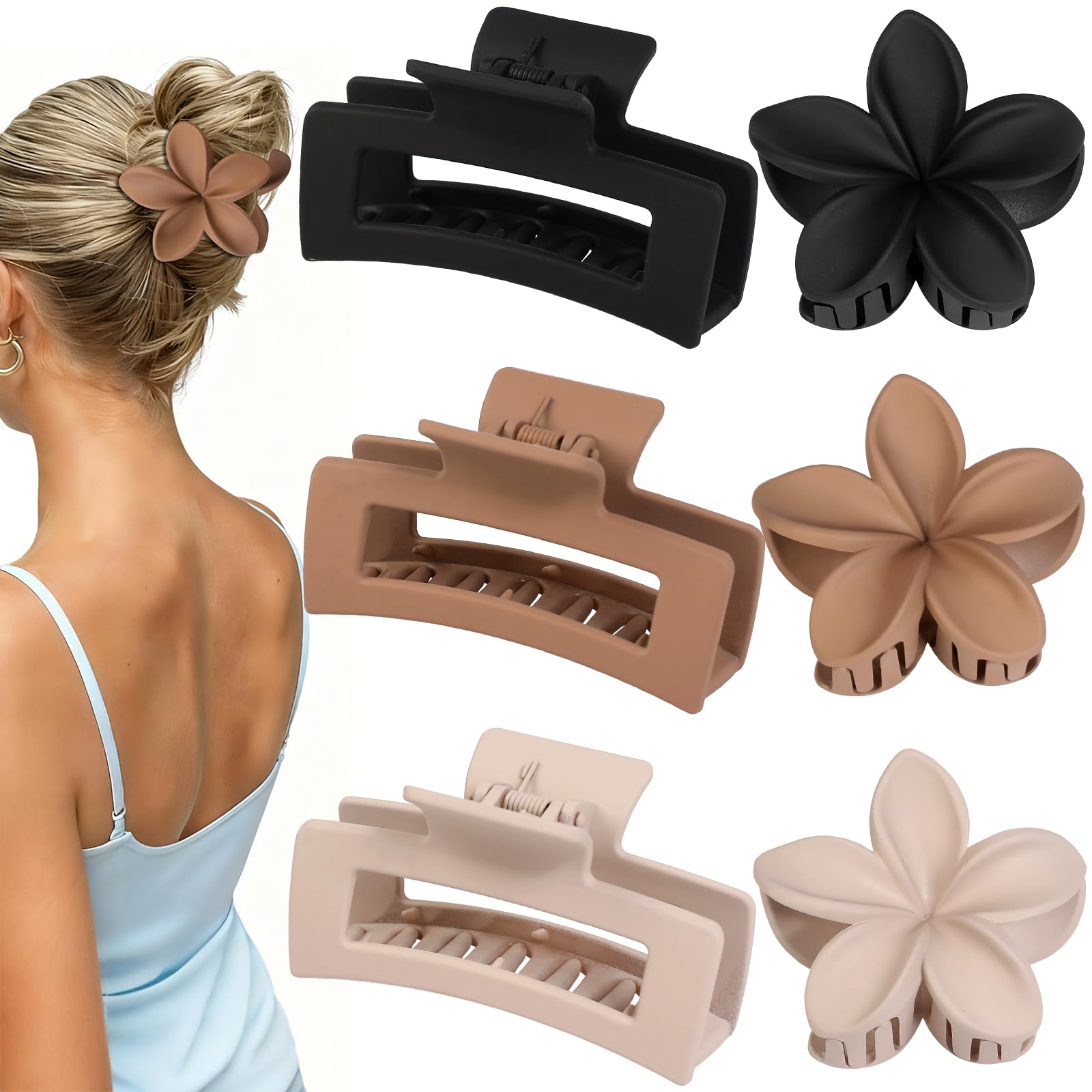 CHANDAT front view of 6-piece clip set showing brown tones and shapes, stylish accessory