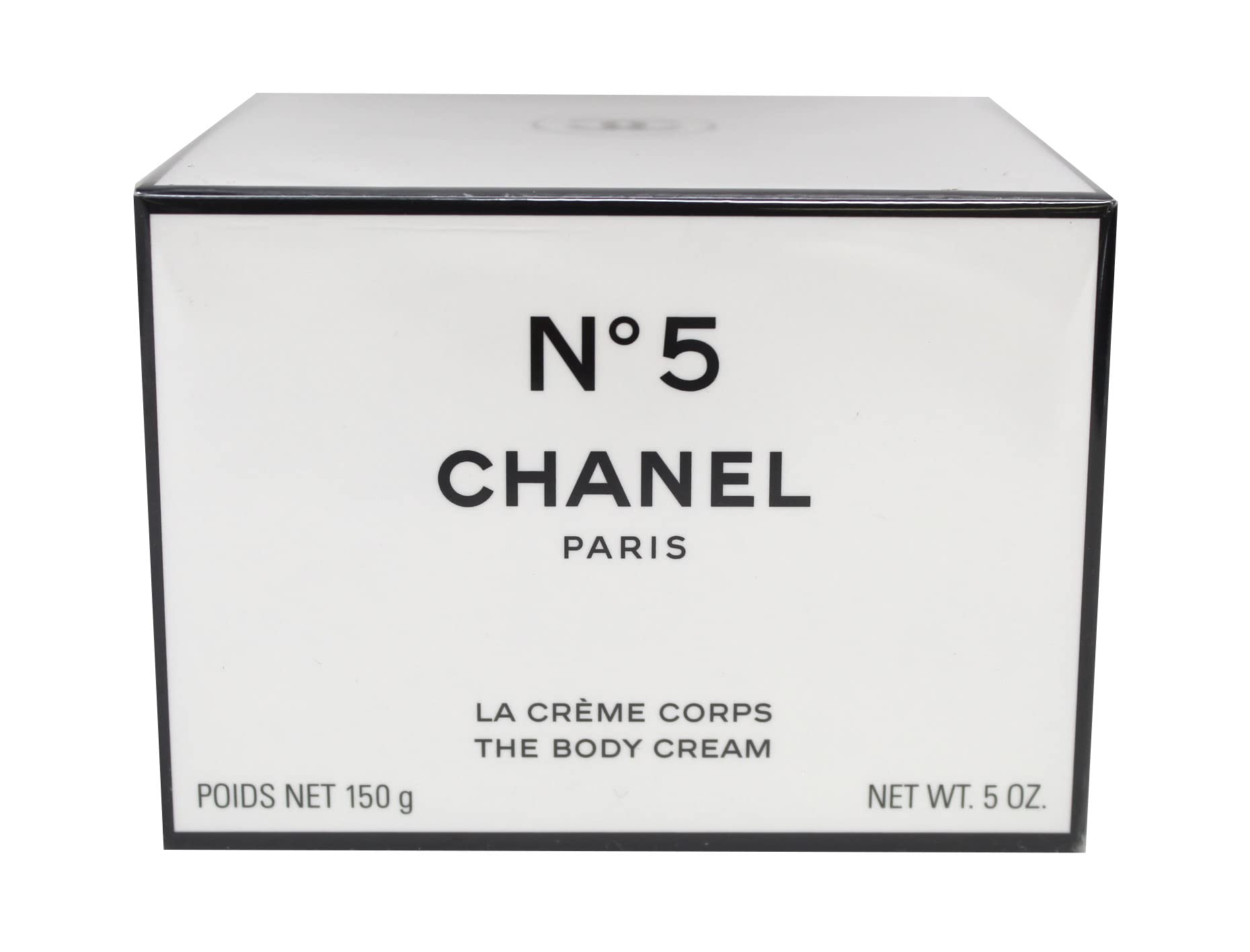 CHANEL N°5 body cream jar front view showing elegant packaging and luxury finish