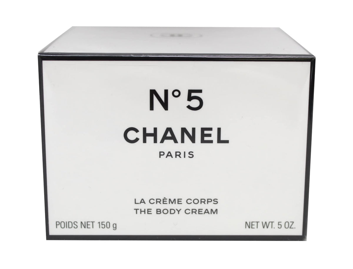 CHANEL N°5 body cream jar front view showing elegant packaging and luxury finish
