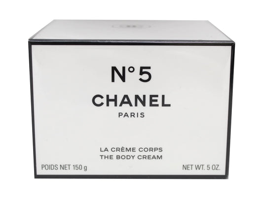 CHANEL N°5 body cream jar front view showing elegant packaging and luxury finish