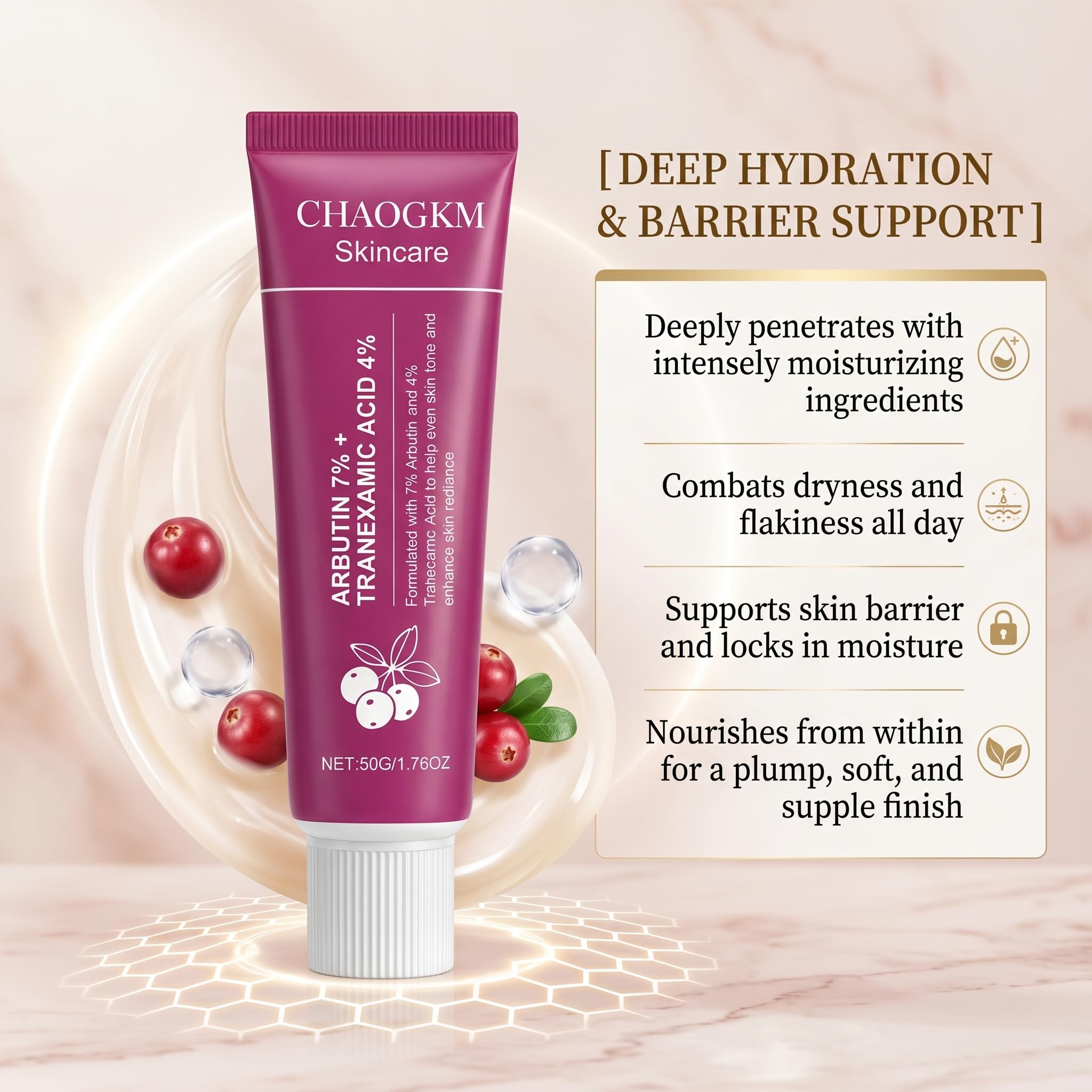 CHAOGKM SOERA cream texture close-up highlighting smooth, fast-absorbing feel