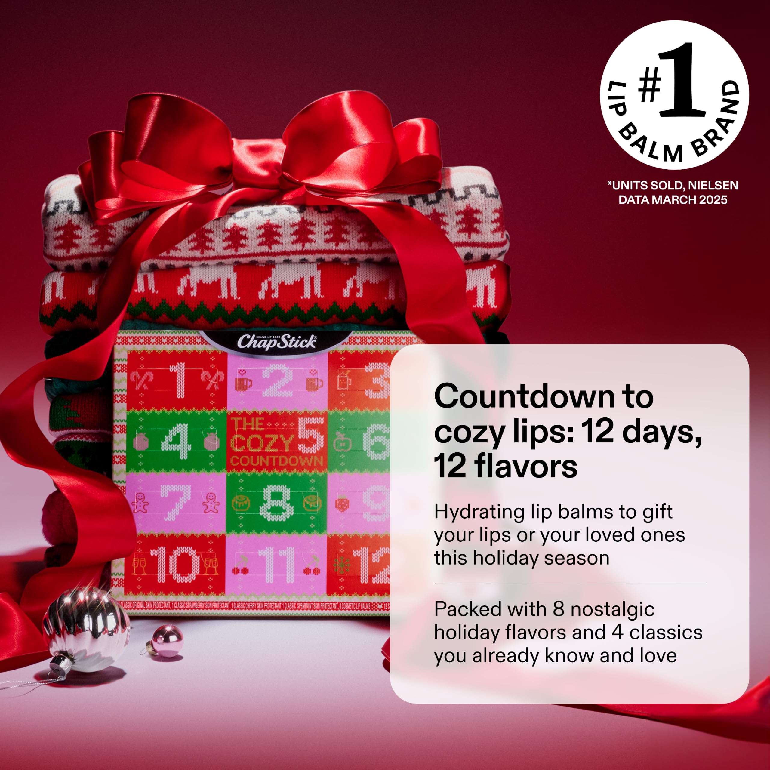 ChapStick advent calendar opened showing twelve tubes for a daily holiday reveal benefit