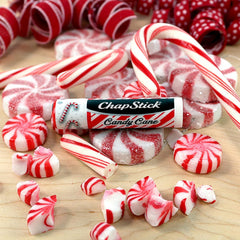 Close-up texture of ChapStick Candy Cane balm showing smooth glide