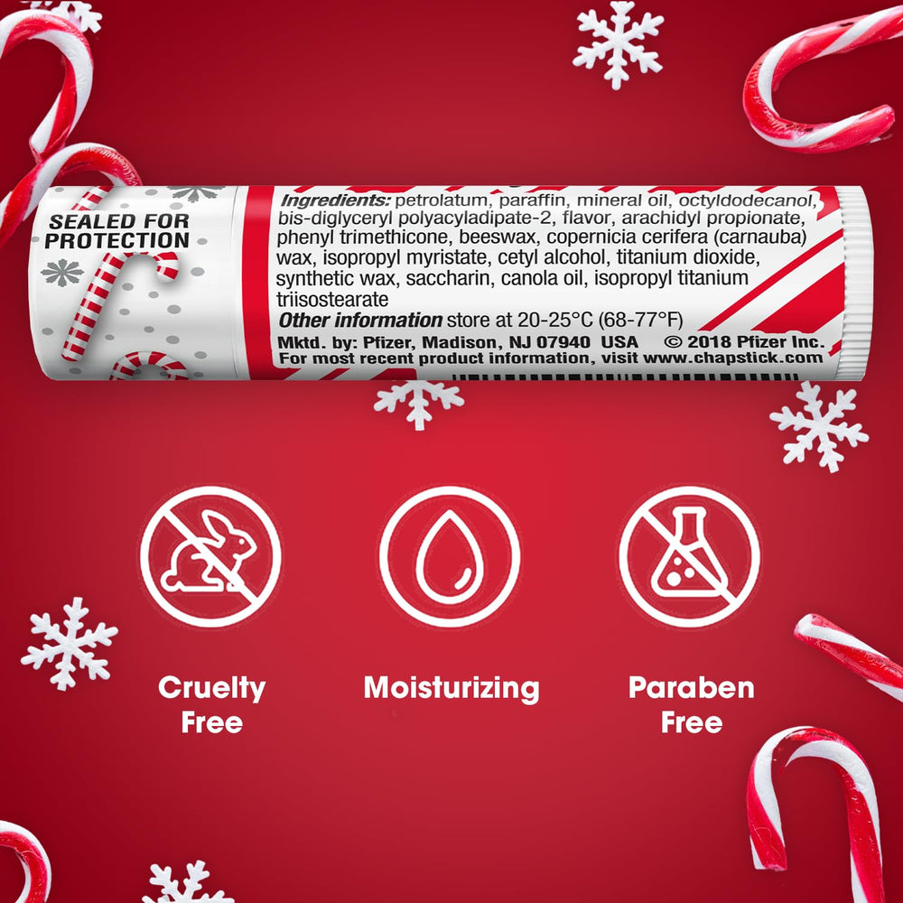 ChapStick Candy Cane label detail highlighting ingredients and trust