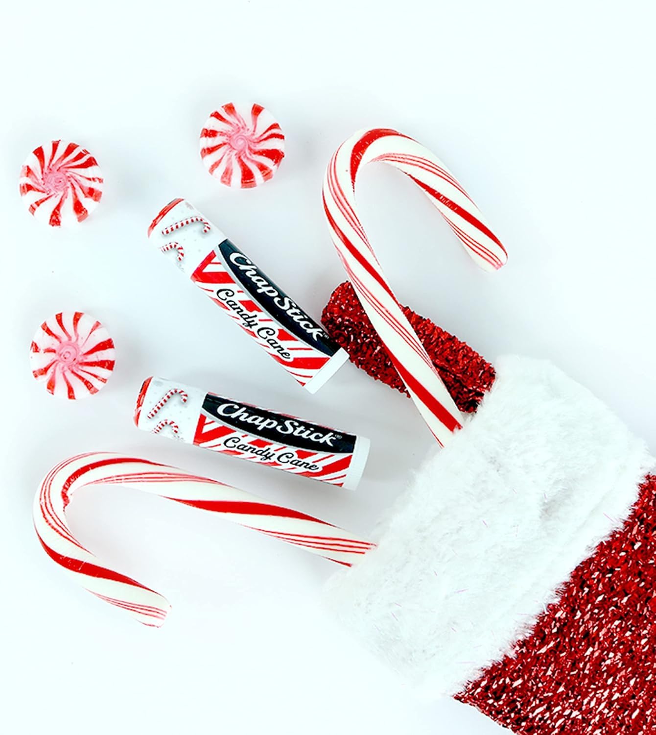 ChapStick Candy Cane open tube with balm exposed for easy application