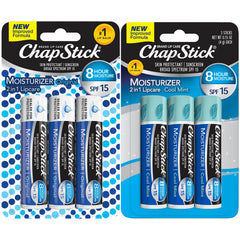 ChapStick front packaging showing six-pack and benefits