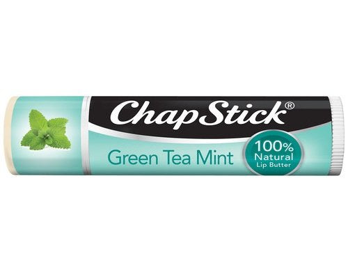 ChapStick green tea mint front pack showing natural ingredients and soothing moisture