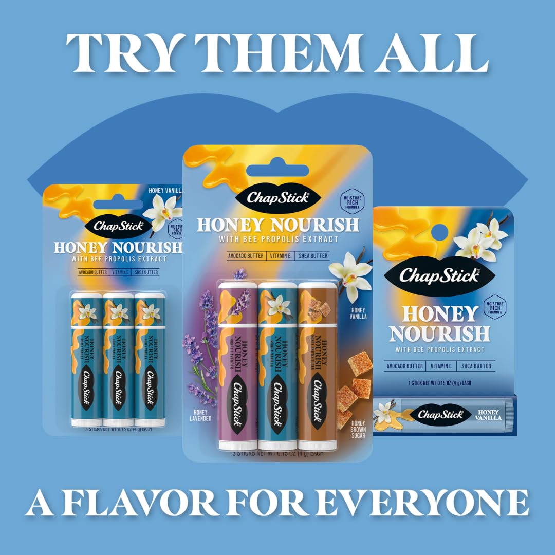 Person applying ChapStick Honey Lavender showing quick, calming lip moisturization on the go