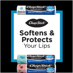 ChapStick ingredients label highlighting aloe and vitamin E for soothing hydration benefit