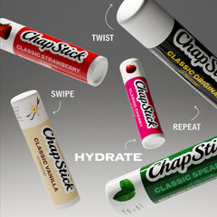 ChapStick label and ingredients panel highlighting paraben-free formulation