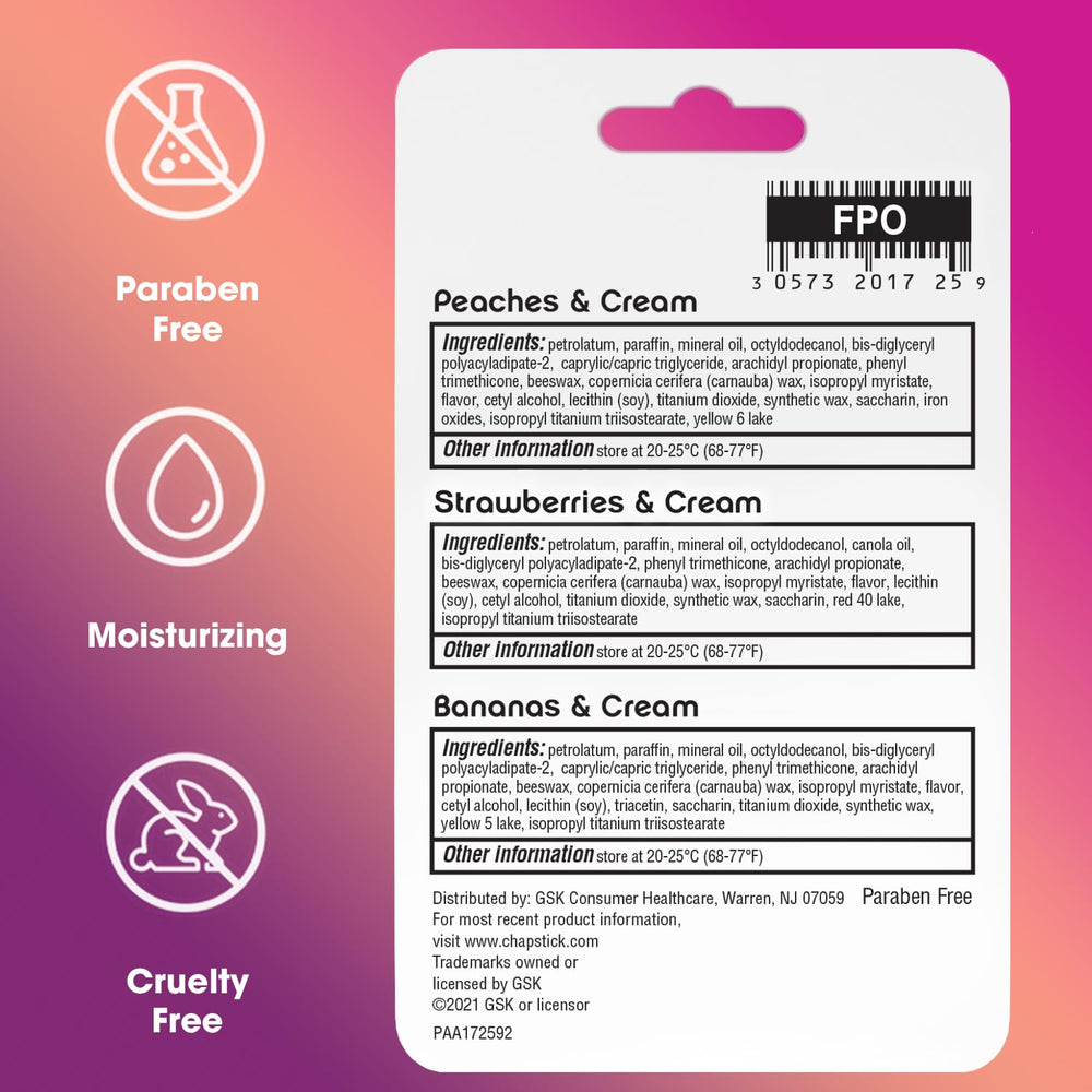 ChapStick label closeup showing ingredients and product details for informed purchase