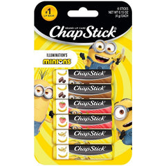 ChapStick Minions pack front view showing six banana-flavored tubes for easy gifting