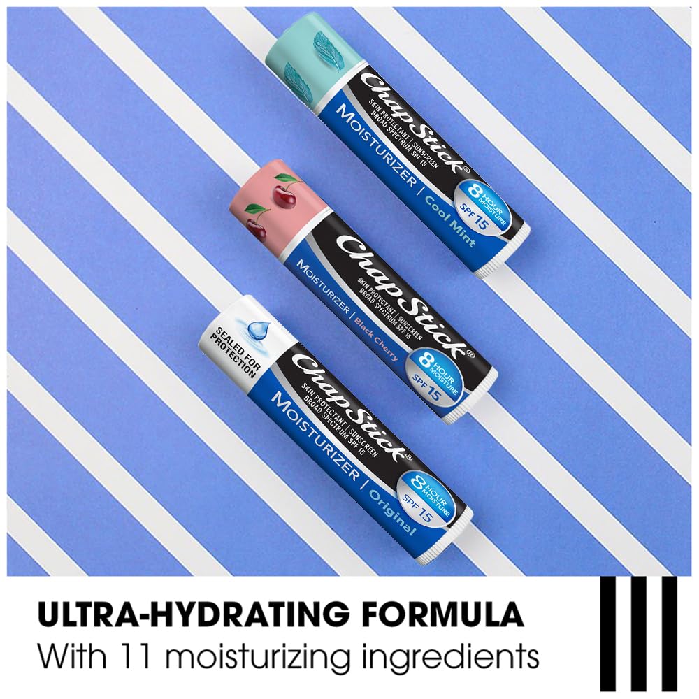 ChapStick stick open cap showing easy application and non-greasy finish benefit