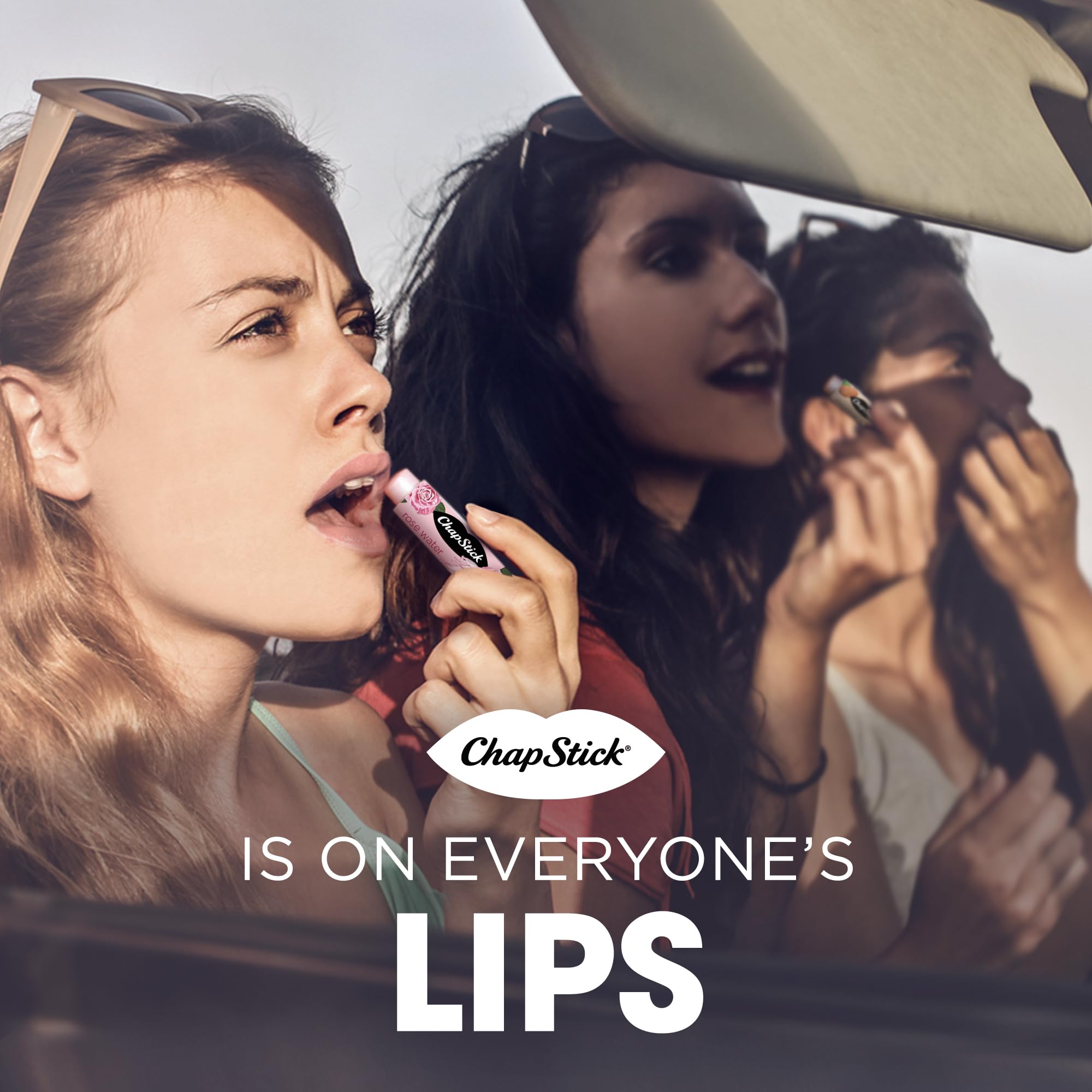 Open ChapStick tube gliding on lips demonstrating smooth application