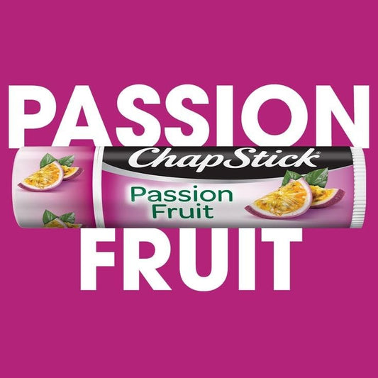 ChapStick passionfruit tube closeup illustrating smooth balm texture and easy twist-up application benefit