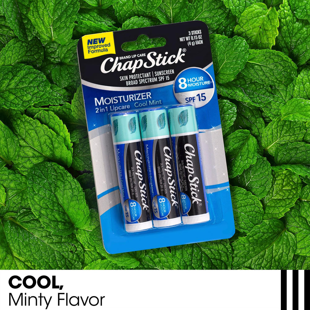 ChapStick three Cool Mint tubes grouped showing cooling effect