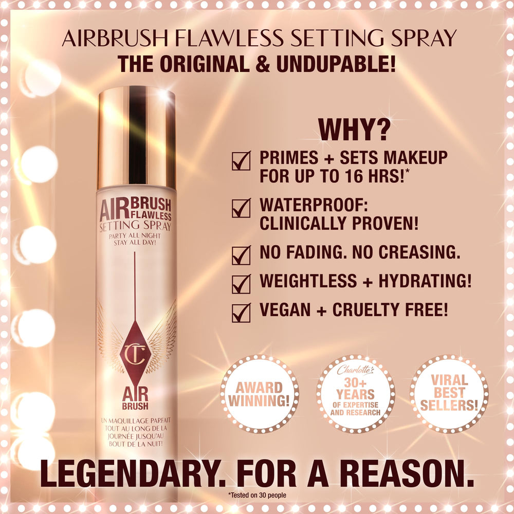 Charlotte Tilbury close-up nozzle spraying an even mist for precise application and control