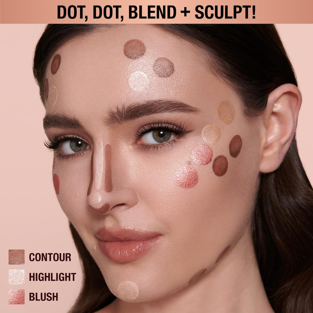 Charlotte Tilbury blending with brush to create lifted, defined cheekbones