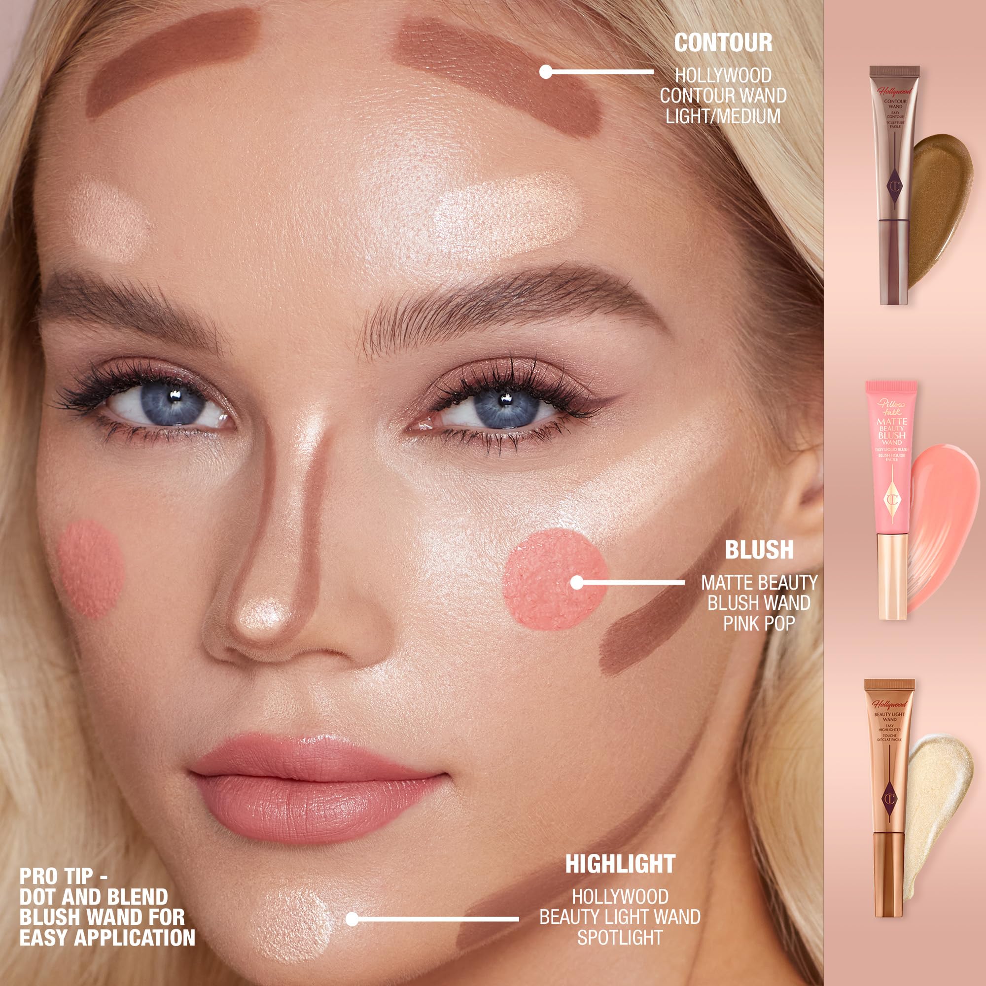 Charlotte Tilbury cheek before and after comparison illustrating lift and soft-focus blur benefit