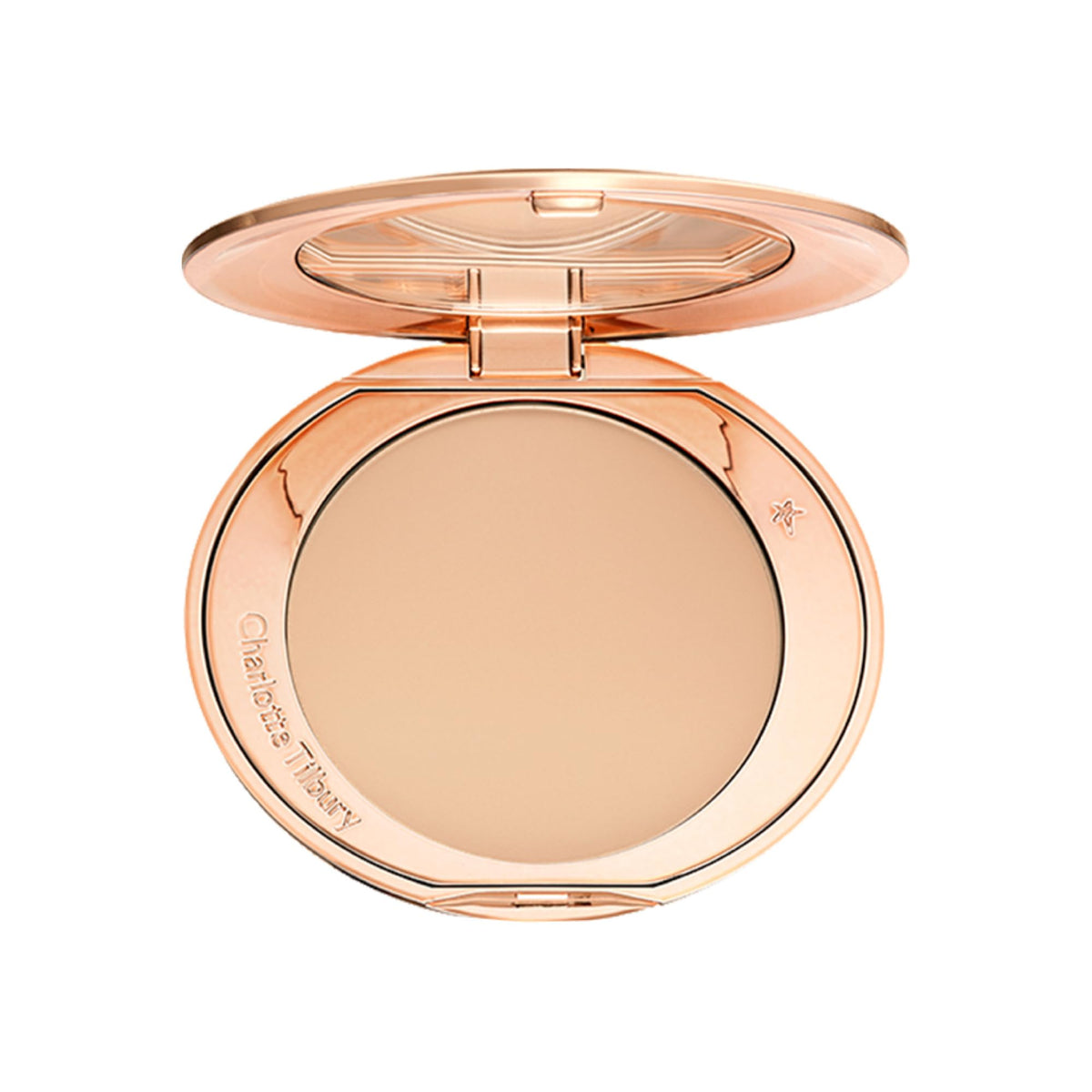 Charlotte Tilbury compact front packaging shows elegant design and portability
