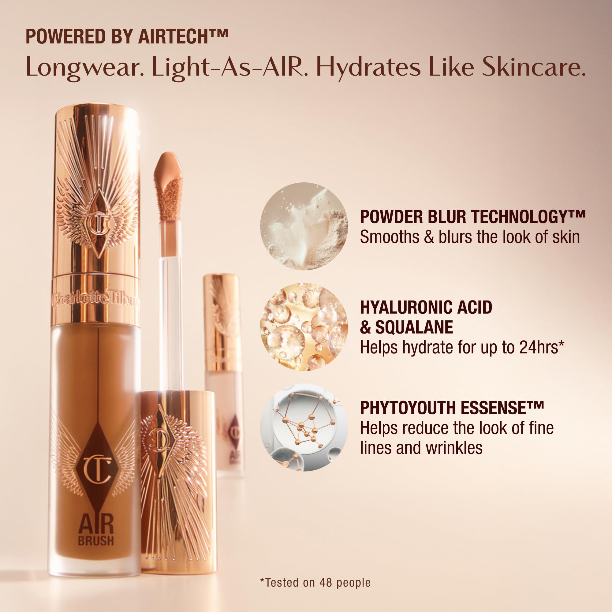 Charlotte Tilbury concealer ingredients label showcasing hyaluronic acid benefit