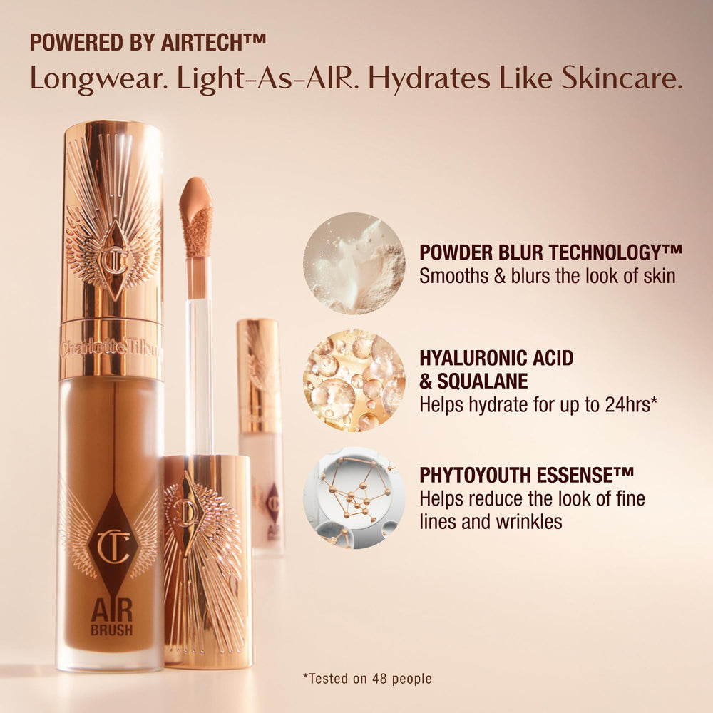 Charlotte Tilbury concealer ingredients label showcasing hyaluronic acid benefit