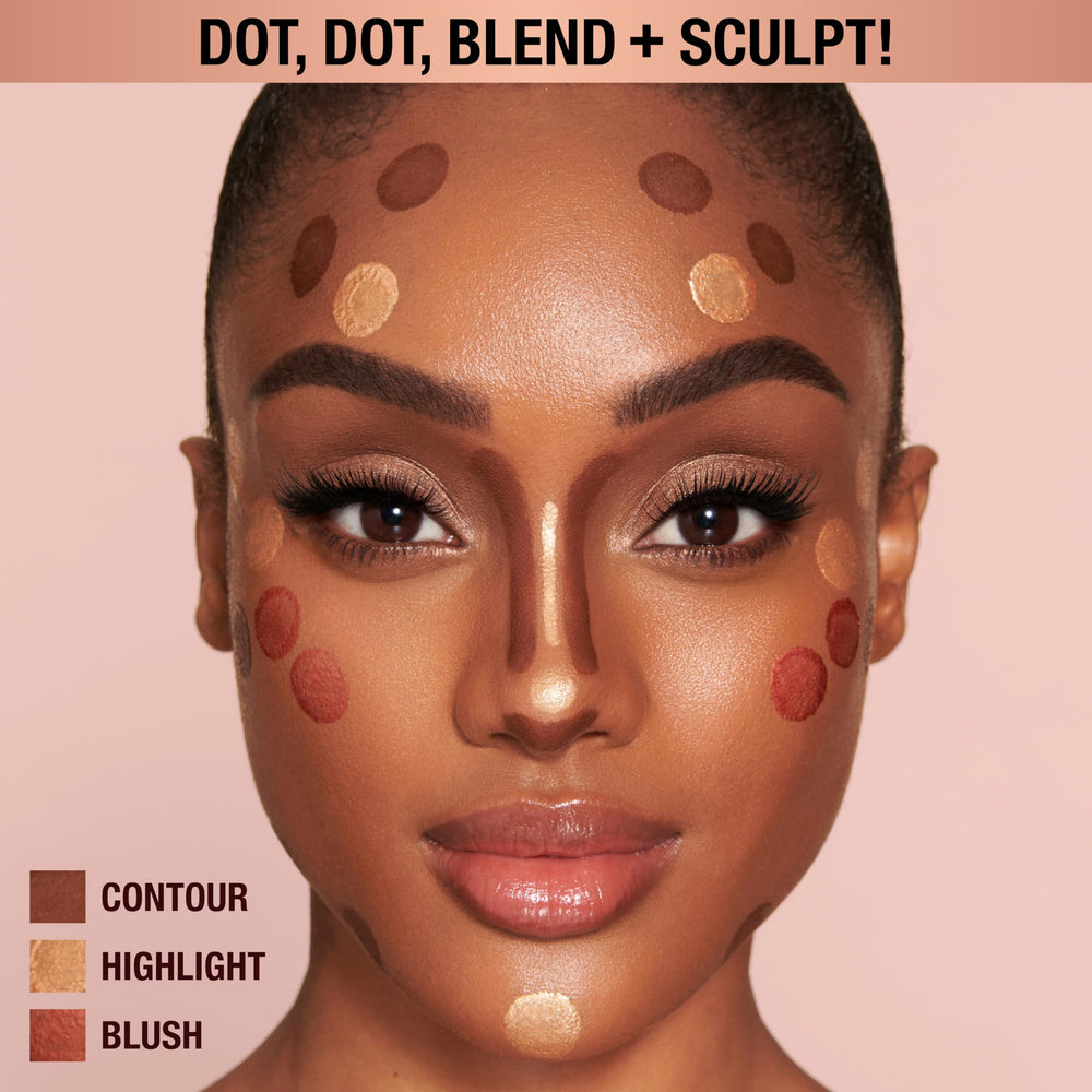 Charlotte Tilbury application dotted on cheek demonstrating easy, targeted glow