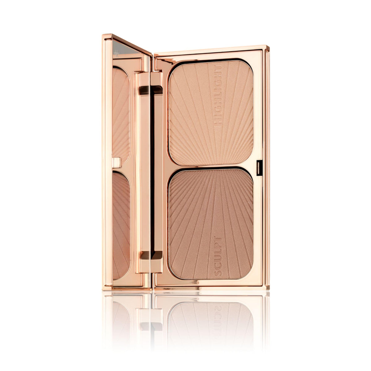 Charlotte Tilbury compact front view showing bronzer and highlighter benefits