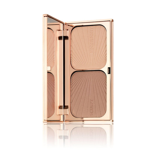 Charlotte Tilbury compact front view showing bronzer and highlighter benefits