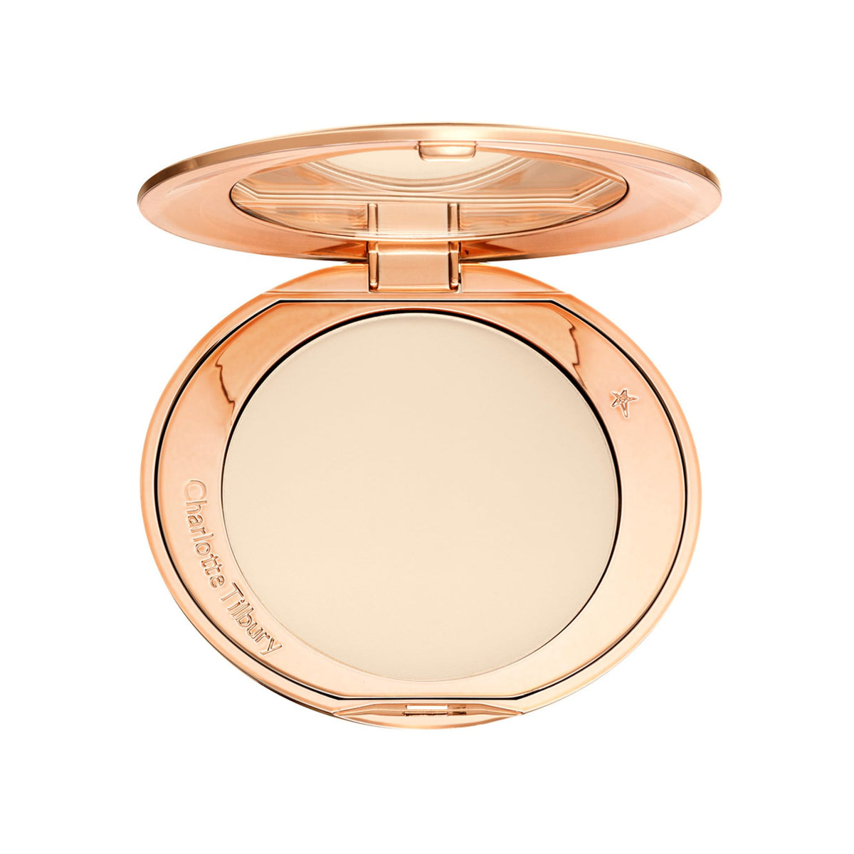 Charlotte Tilbury front compact closed showing sleek packaging and portable benefit