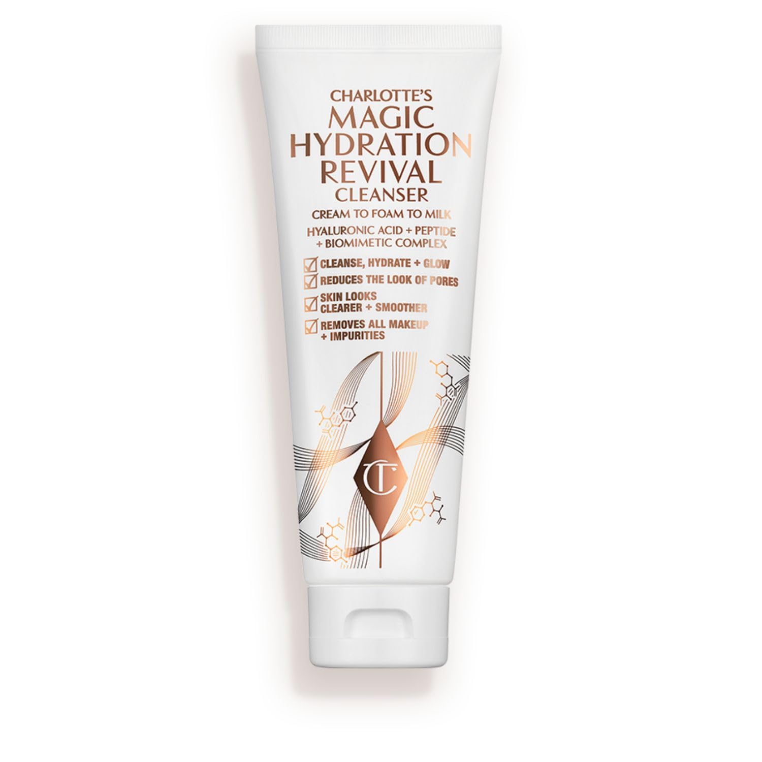 Charlotte Tilbury front packaging showing cleanser and clear benefits