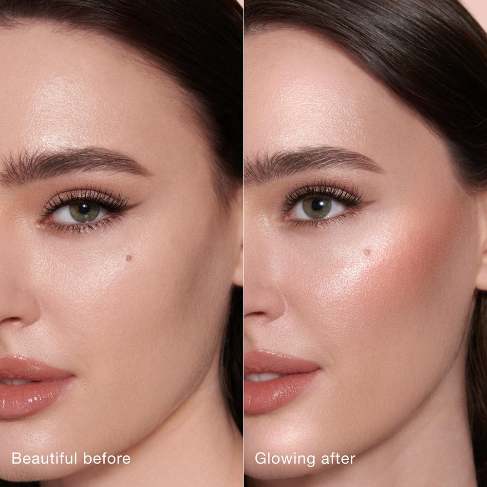 Charlotte Tilbury applied on cheek to demonstrate natural peachy-pink radiance