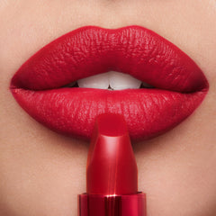 Charlotte Tilbury lipstick applied on model for confident red-lip benefit