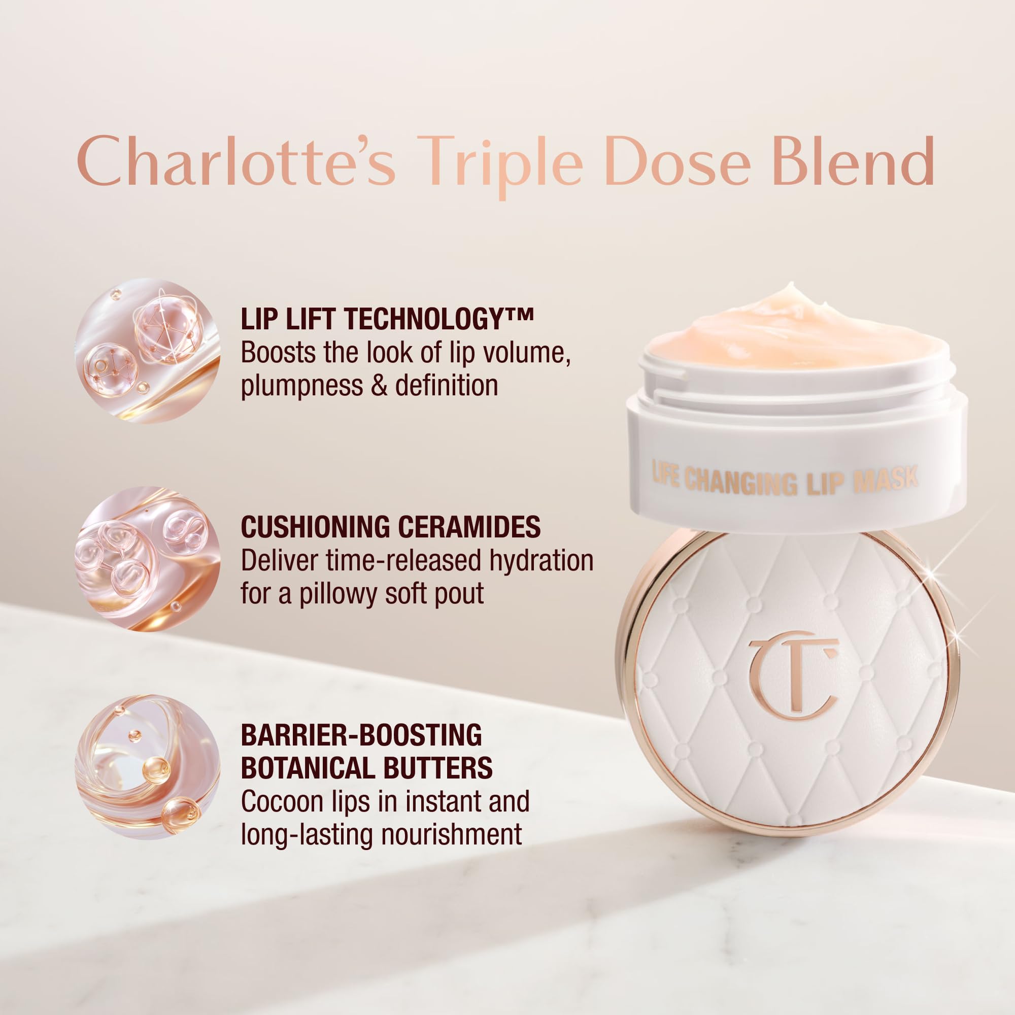 Charlotte Tilbury ingredients visual emphasizing emollients for soft lips
