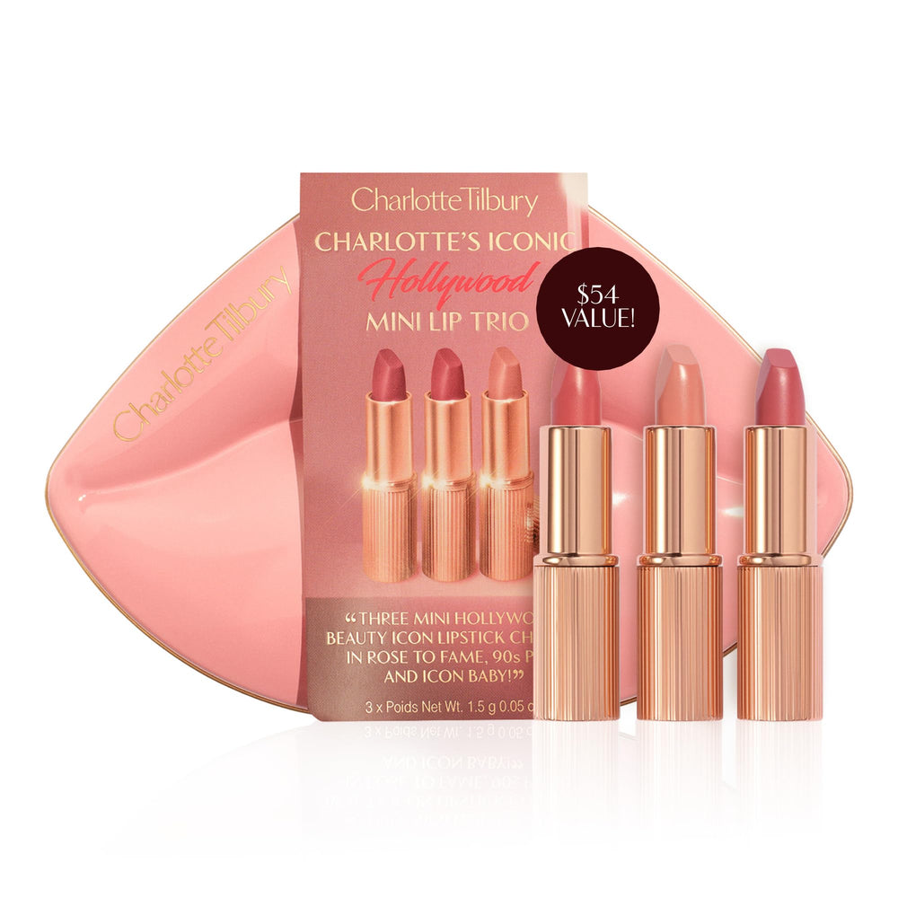 Charlotte Tilbury lip trio front packaging showing three mini tubes for gifting