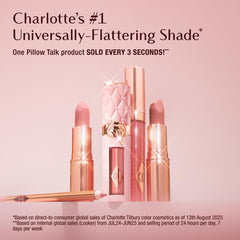 Charlotte Tilbury lipstick texture swipe illustrating creamy, buildable color benefit