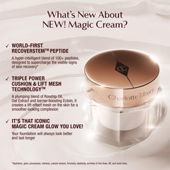 Charlotte Tilbury applying cream on hand to show smooth, primed skin benefit