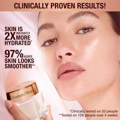 Charlotte Tilbury hand swatch applying cream demonstrating fast absorption and priming effect