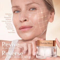 Charlotte Tilbury jar label detail emphasizing peptide-rich formula benefit