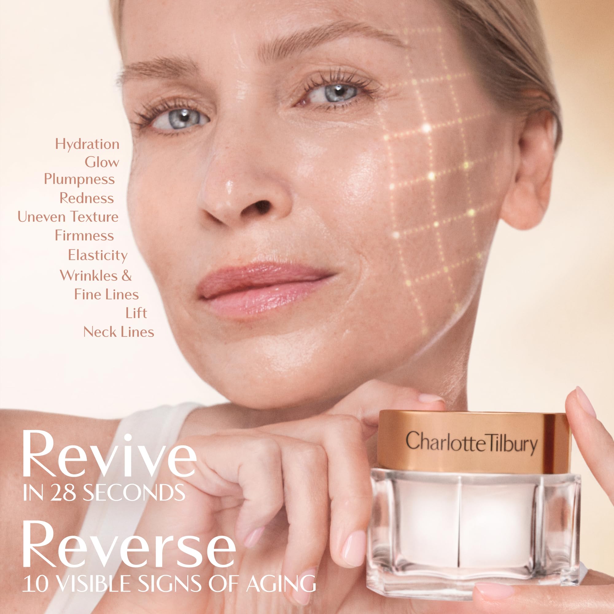 Charlotte Tilbury cream spread near foundation brush demonstrating primer benefit