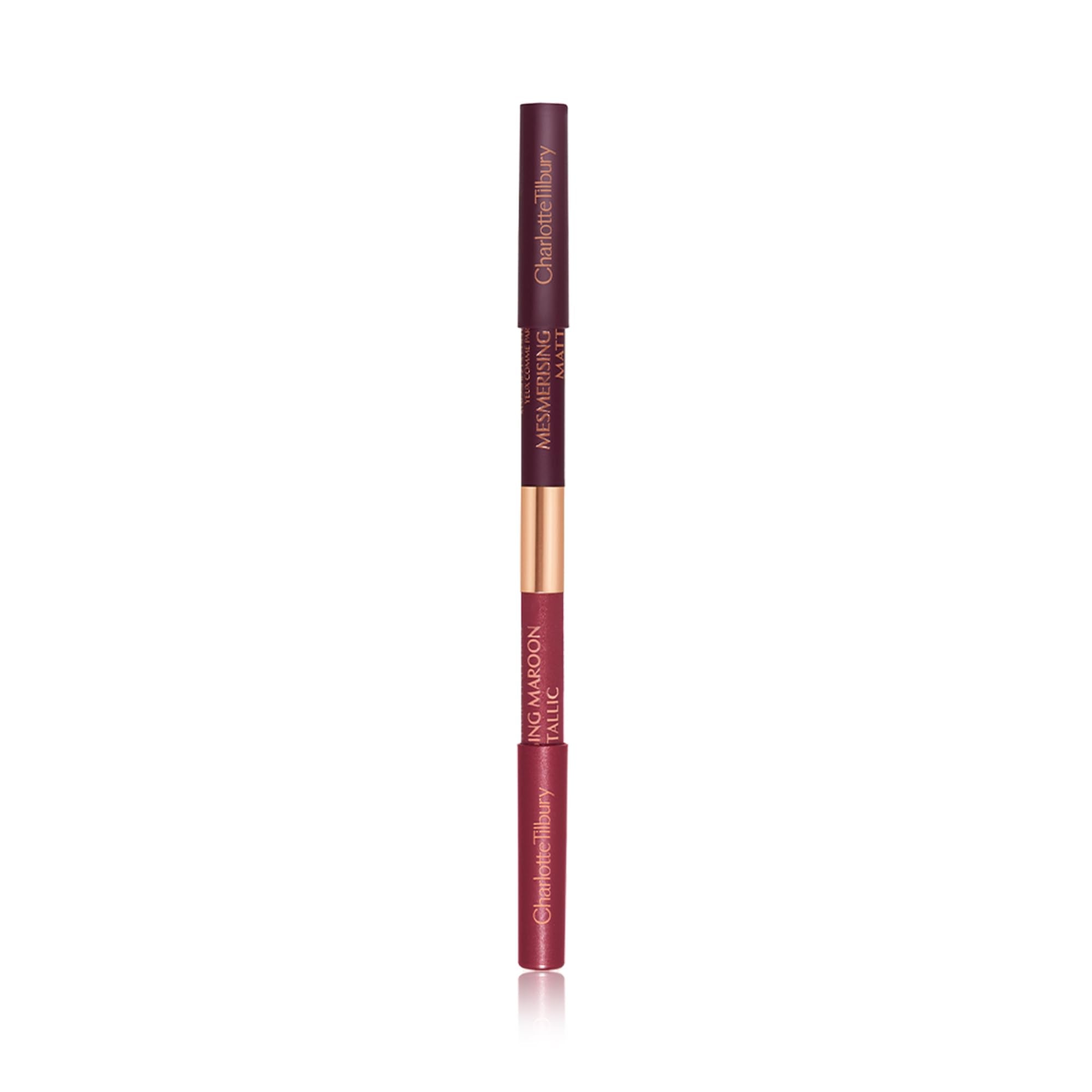 Charlotte Tilbury pencil next to a ruler showing compact size and portability benefit